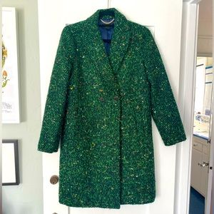J Crew Coat light weight Kelly green tweed with sapphire satin lining Size S